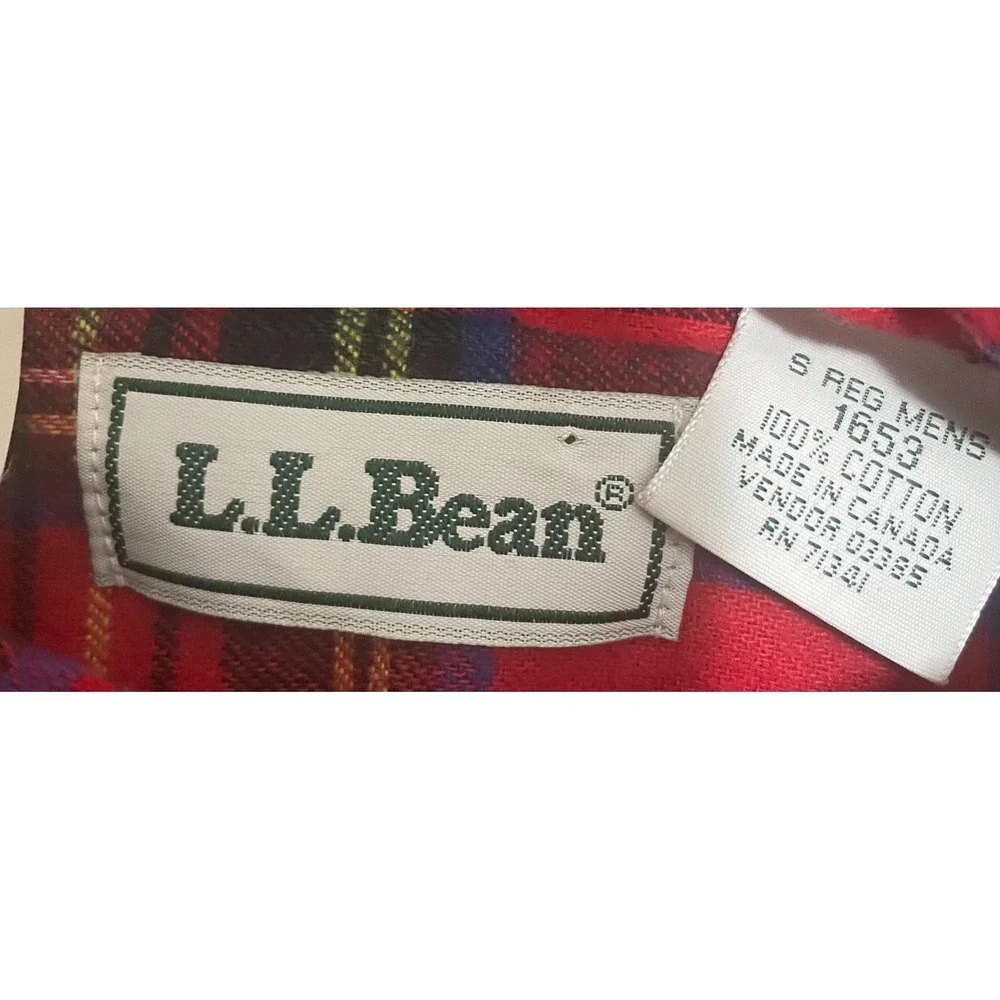 L.L.Bean Flannel Shirt Mens 15.5 34 Red Plaid Made In Canada Cotton